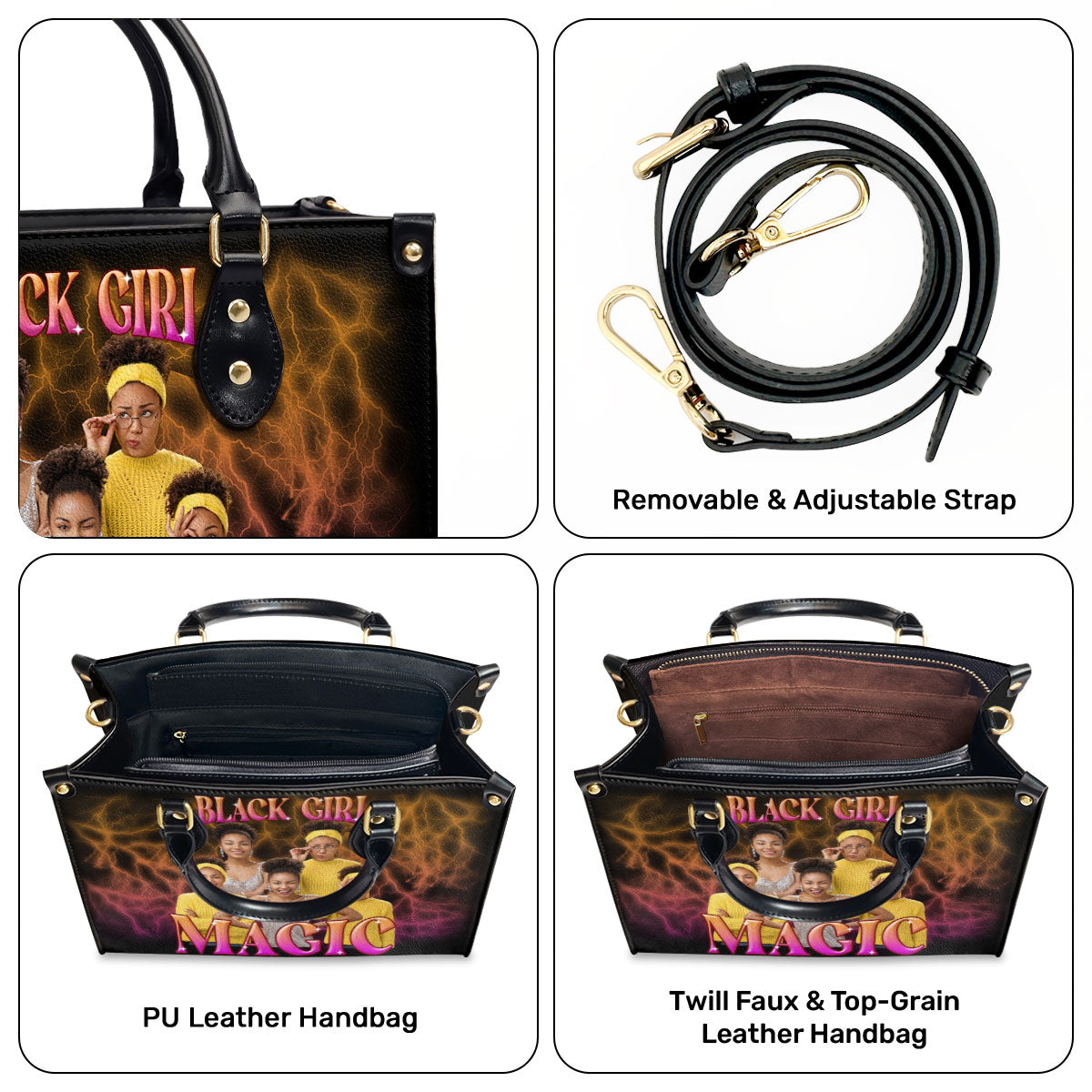 Black Girl Magic - Personalized Leather Handbag SBLHBNUN884M