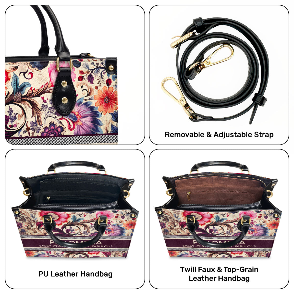 Classy Flower - Personalized Leather Handbag STB124
