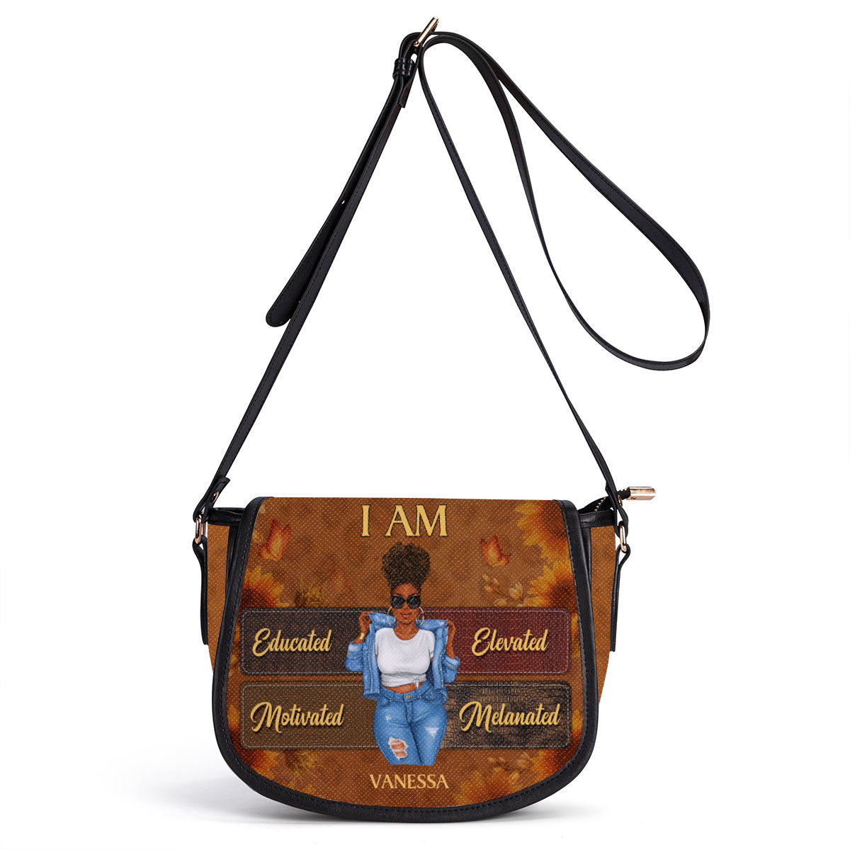 I Am - Personalized Leather Saddle Cross Body Bag STB03