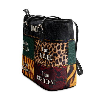I am BOLD, LOVED, STRONG, RESILIENT - Personalized Leather Totebag STB49