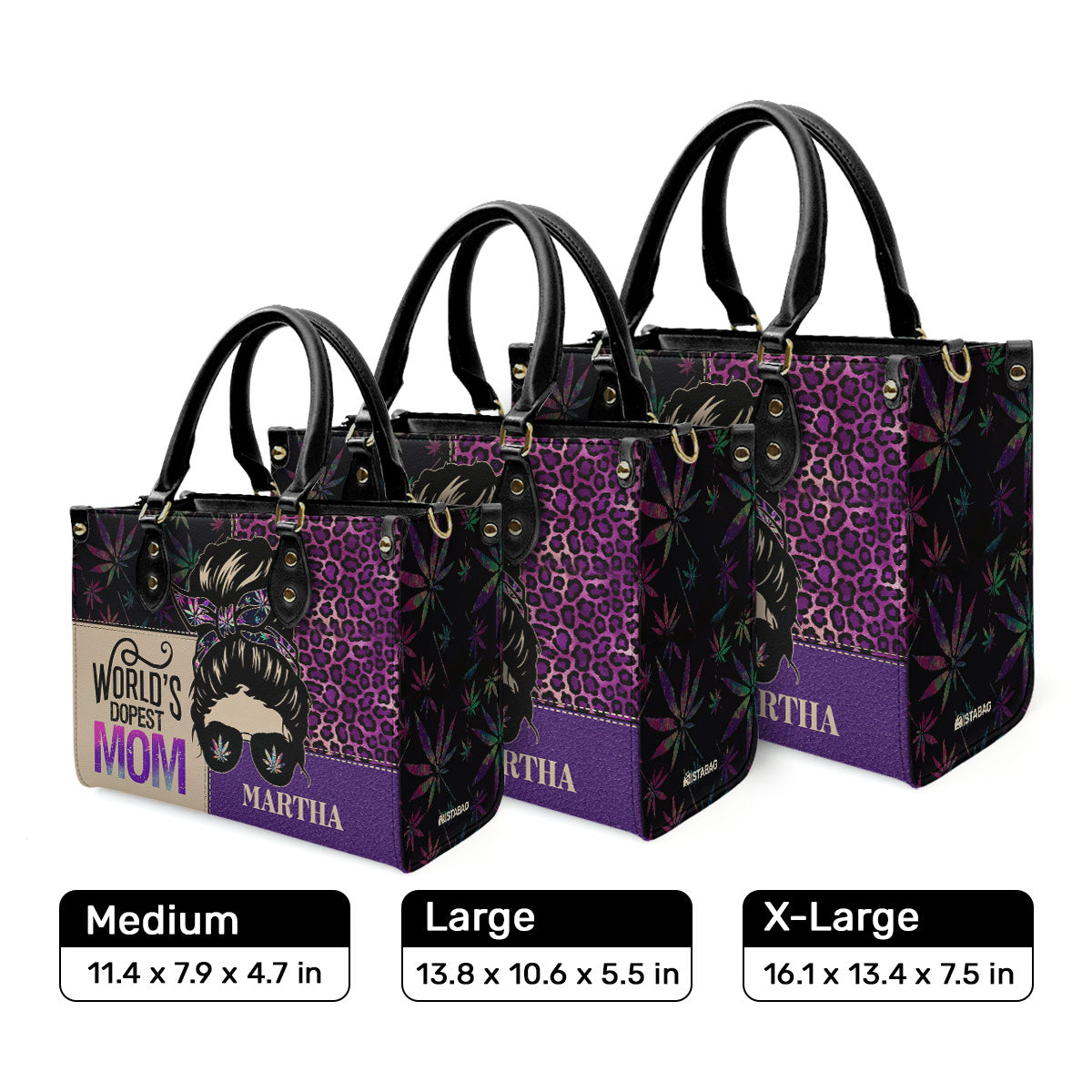 World's Dopest Mom - Personalized Purple Leather Handbag MB65