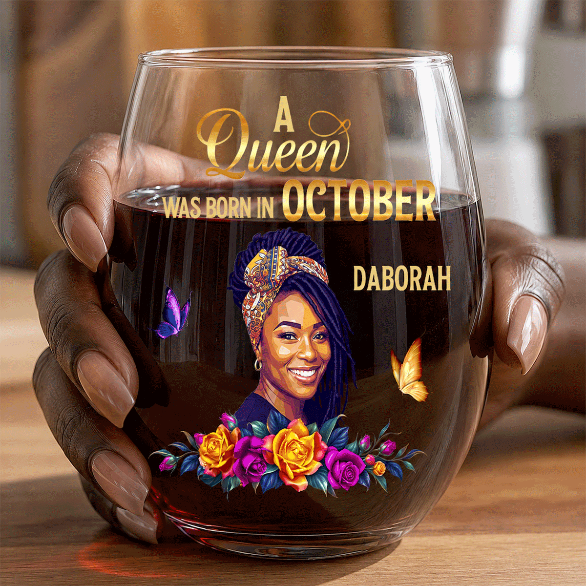 A Beautiful Queen - Personalized Stemless Wine Glass