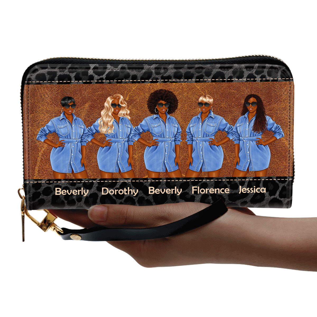 Sistas Forever - Personalized Leather Clutch Purse SBCPLM2485M