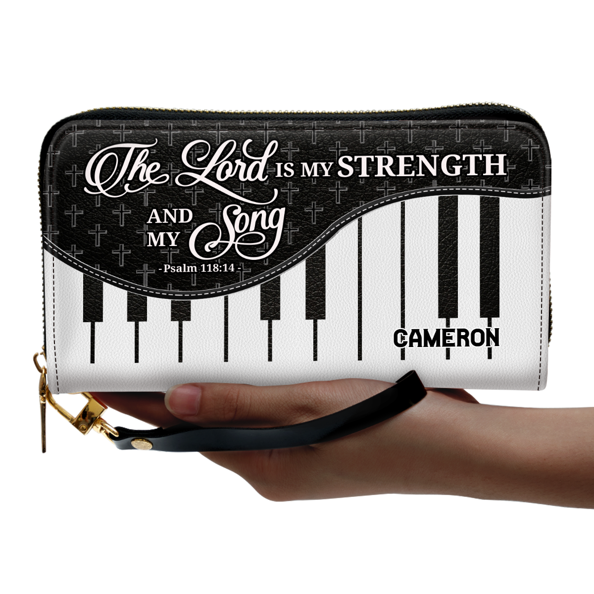 The Lord Is My Strength And My Song - Personalized Leather Clutch Purse