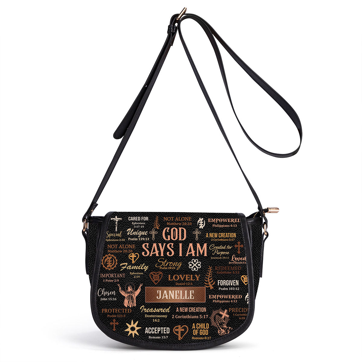 God Says I Am- Personalized Leather Saddle Cross Body Bag MB21