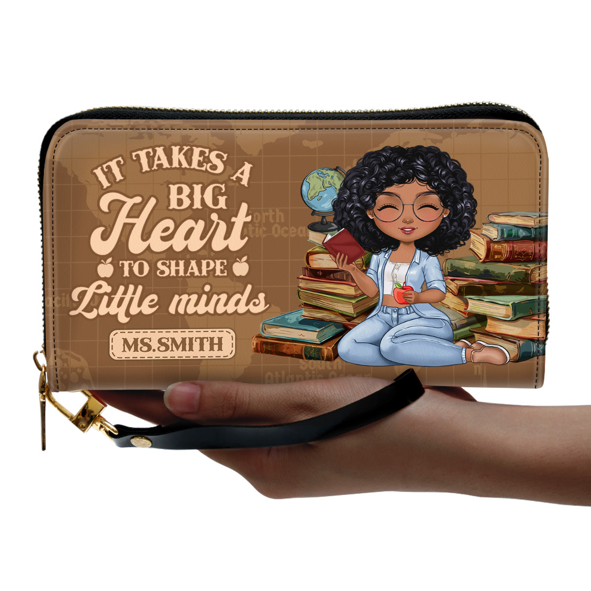 It Takes A Big Heart To Shape Little Minds - Personalized Leather Clutch Purse