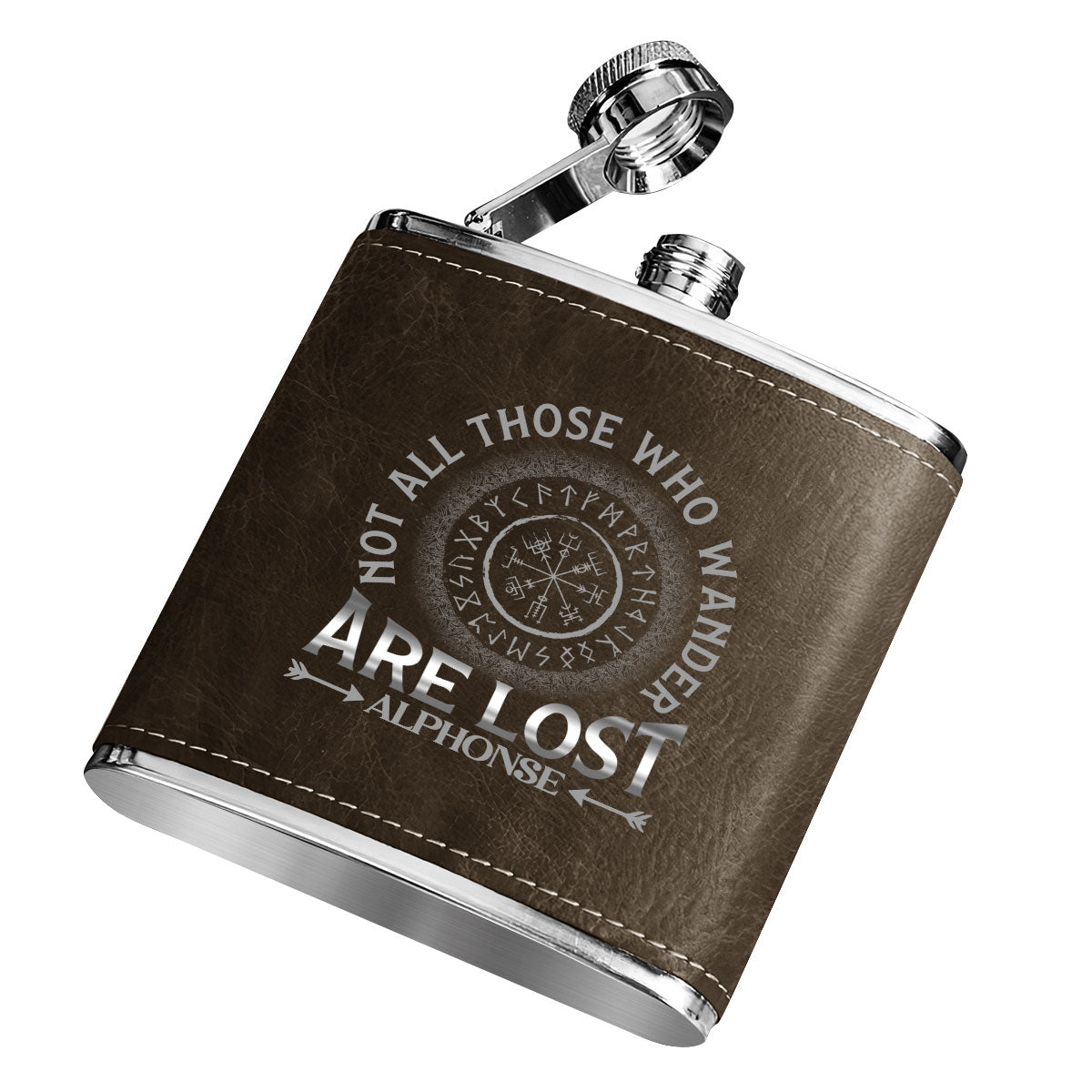 Not All Those Who Wander Are Lost - Personalized Leather Flask SBLFLALM2148M