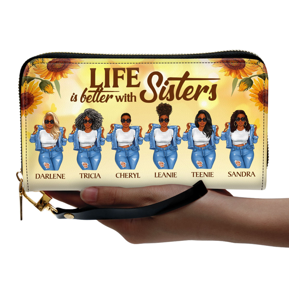 Life Is Better With Sisters - Personalized Leather Clutch Purse SBCPTH1013L