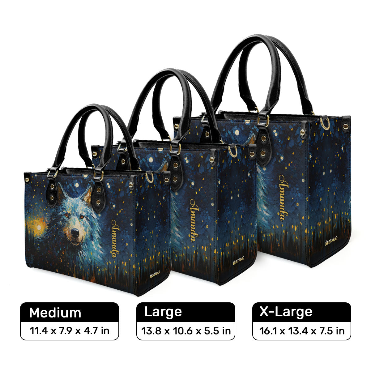 Wolf Under The Starry Night - Personalized Leather Handbag MSM26