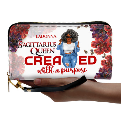 Horoscope Queen Created With A Purpose - Personalized Leather Clutch Purse