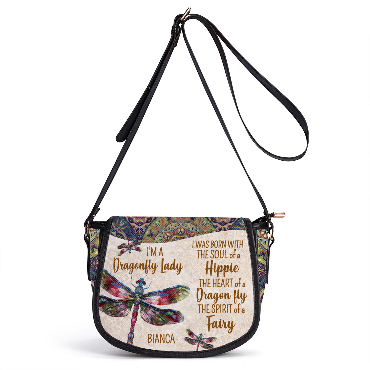 I'm A Dragonfly Lady - Personalized Leather Saddle Cross Body Bag STB223