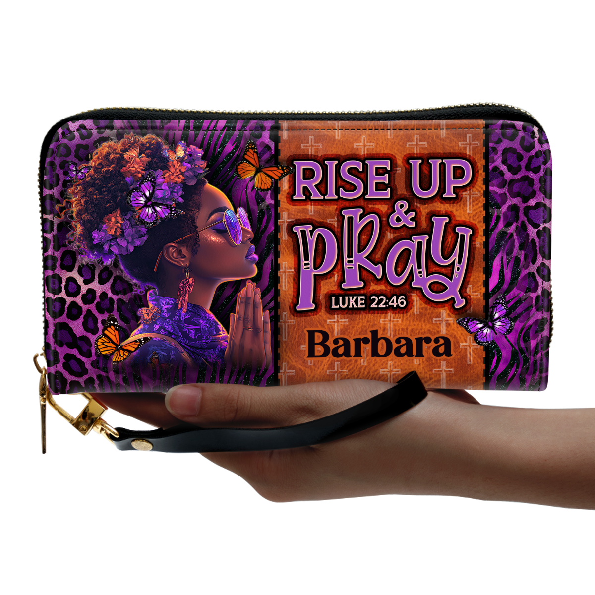 Rise Up And Pray - Personalized Leather Clutch Purse SBCPLM2609D