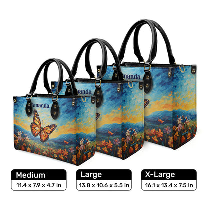 Butterfly In The Starry Night Style - Personalized Leather Handbag MSM07