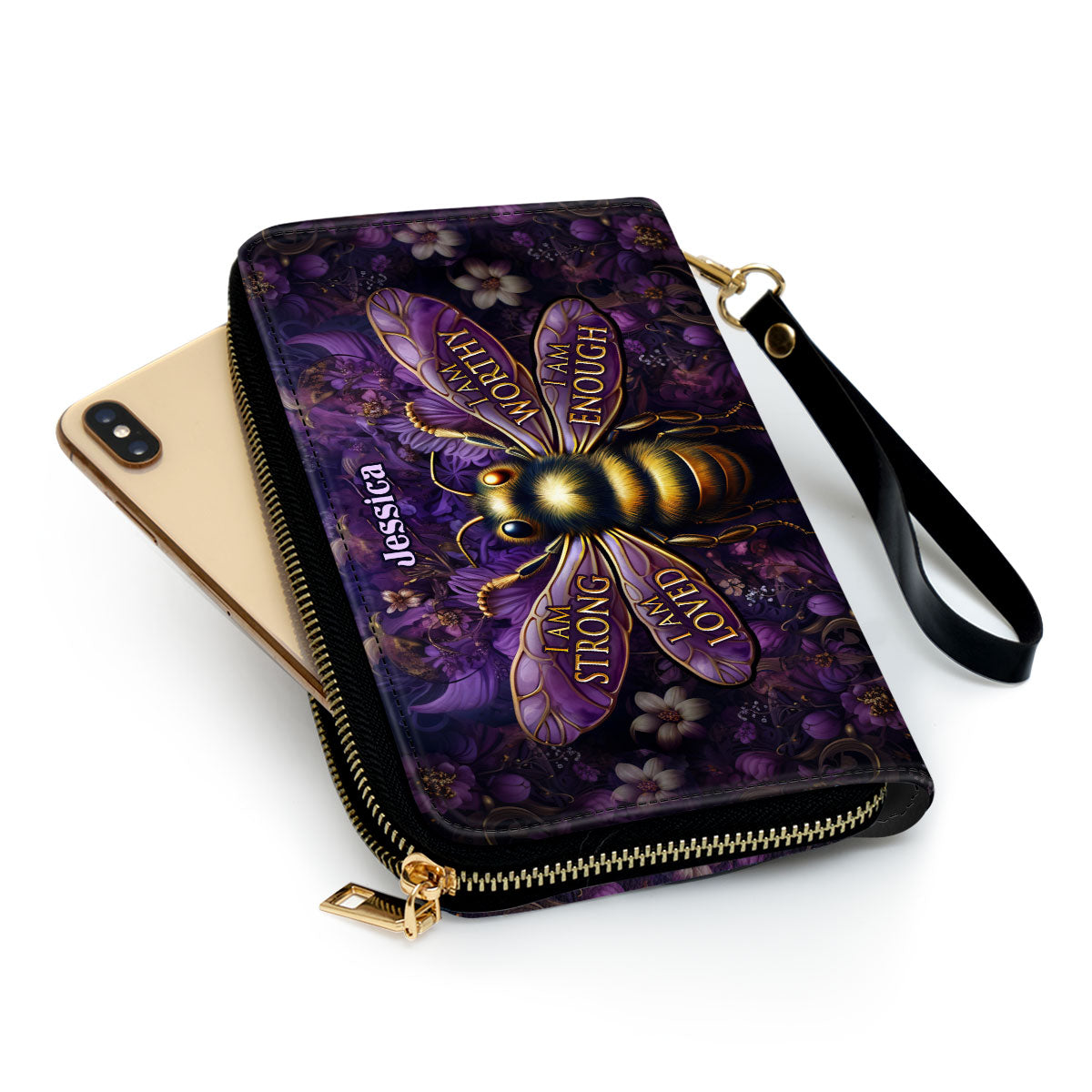 I Am Enough - Bee Personalized Leather Clutch Purse MB54