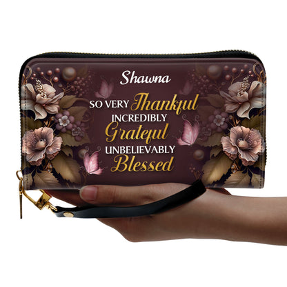 So Very Thankful - Personalized Leather Clutch Purse STB30