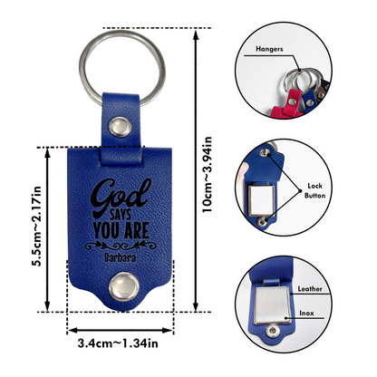 God Says You Are - Personalized Leather Photo Keychain SBLPKLM2370T