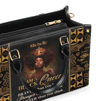 I Am A Black Queen - Personalized Leather Handbag MB30