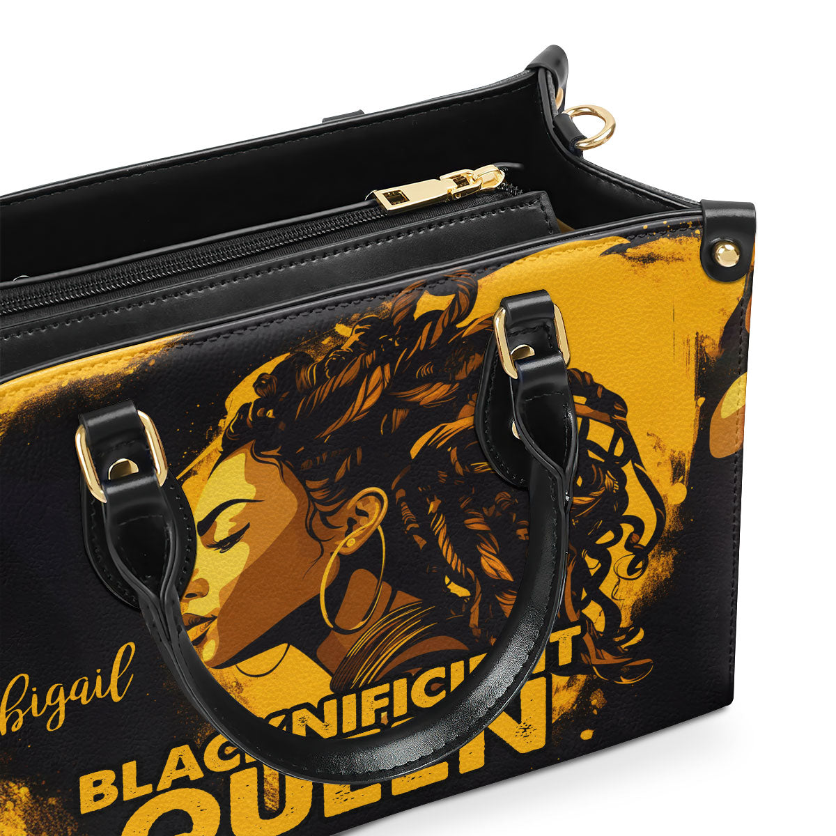 Blacknificient Queen - Personalized Leather Handbag STB11A