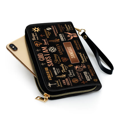 God Says I Am - Personalized Leather Clutch Purse MB21