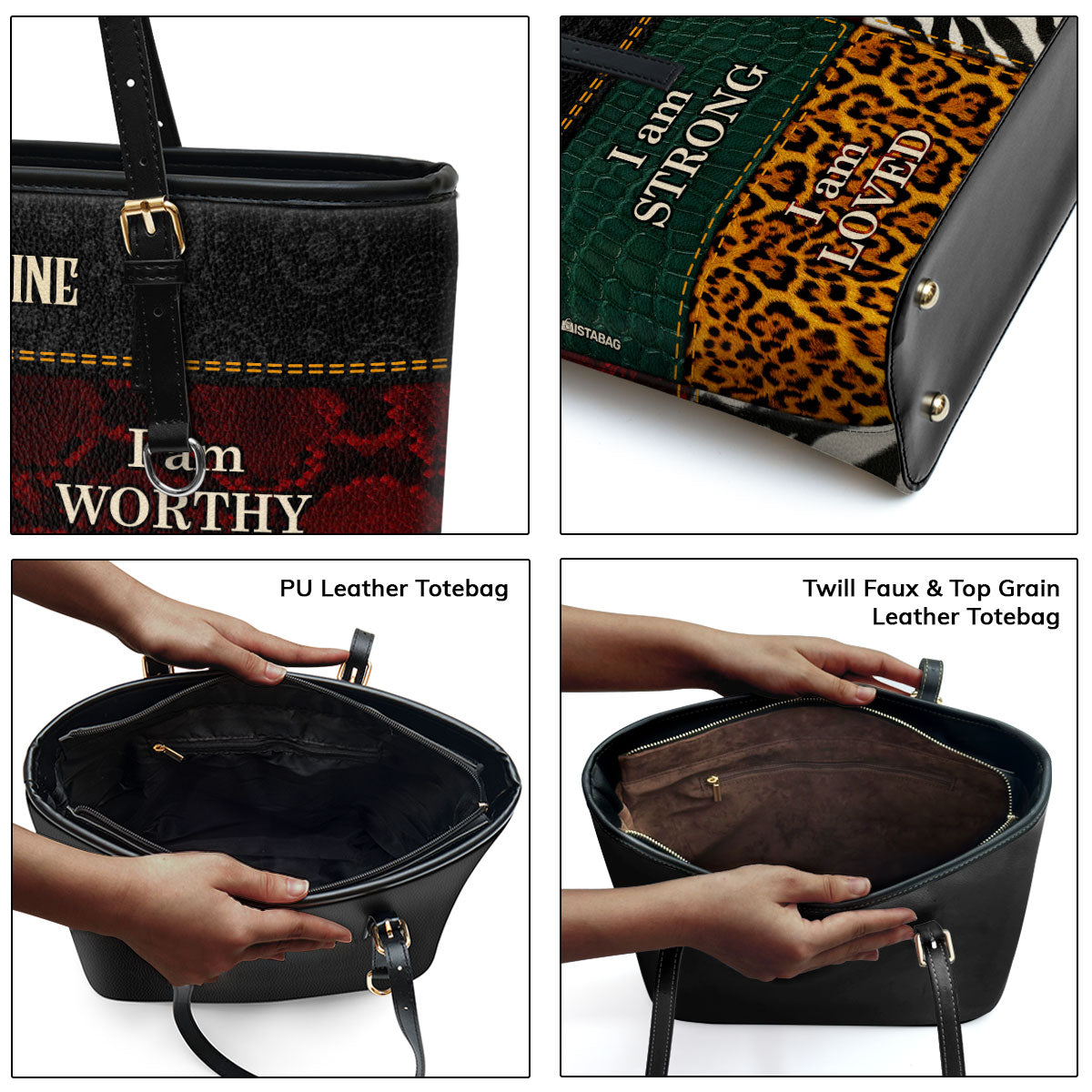 I Am Loved, I Am Enough - Personalized Large Leather Tote Bag SB08