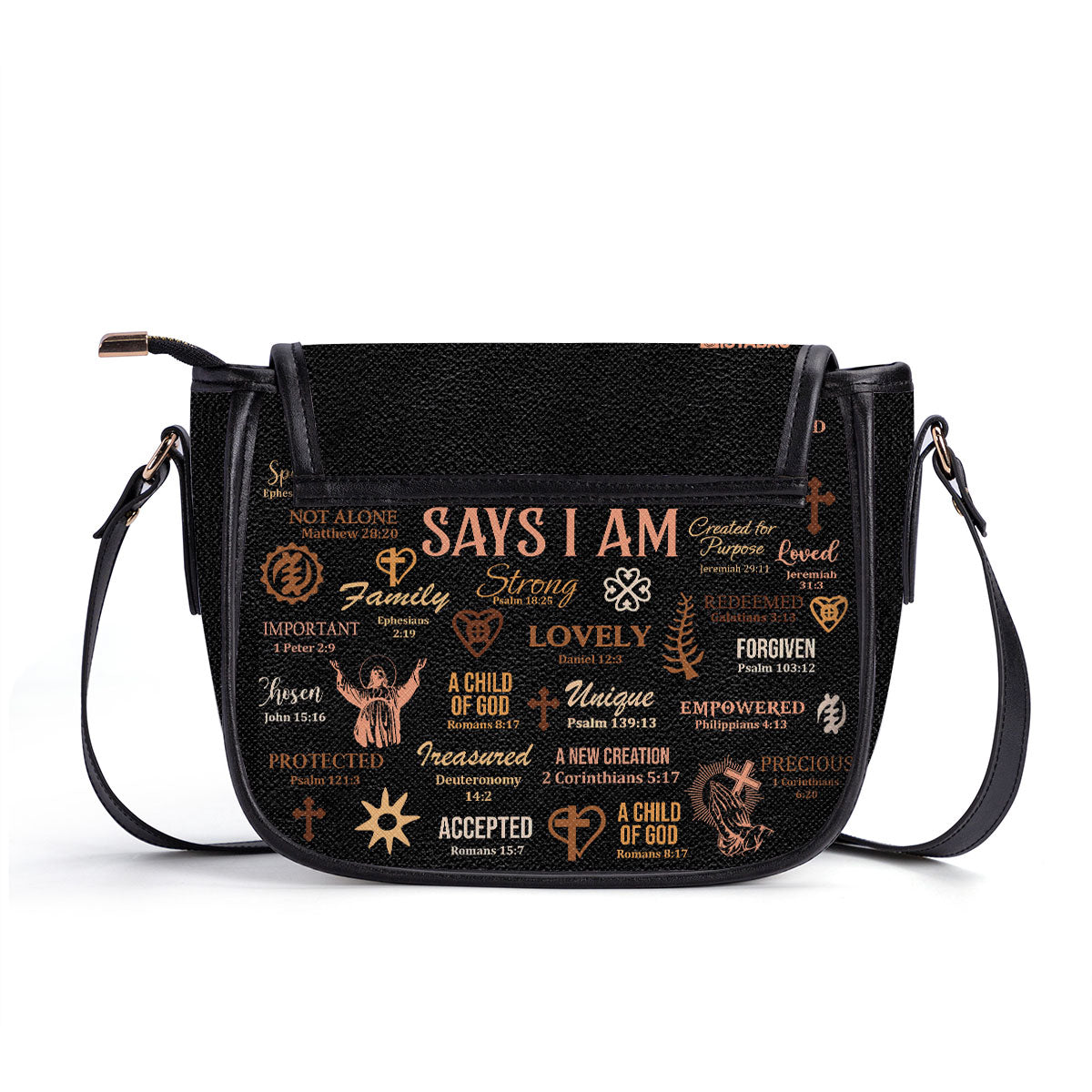 God Says I Am- Personalized Leather Saddle Cross Body Bag MB21