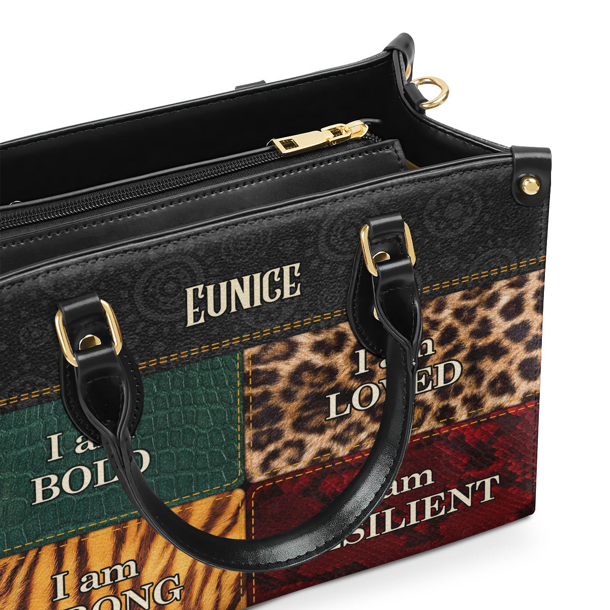 I am BOLD, LOVED, STRONG, RESILIENT - Personalized Leather Handbag STB49A