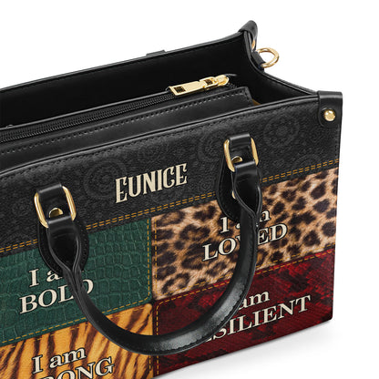 I am BOLD, LOVED, STRONG, RESILIENT - Personalized Leather Handbag STB49A