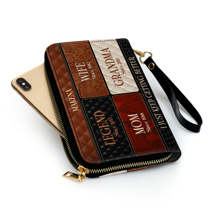 Grandma Just Keep Getting Better - Personalized Leather Clutch Purse