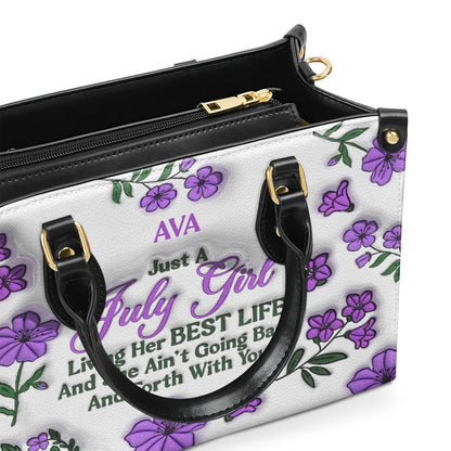 Birth Month Flowers - Just A Girl Living Her Best Life - Personalized Leather Handbag SBT34