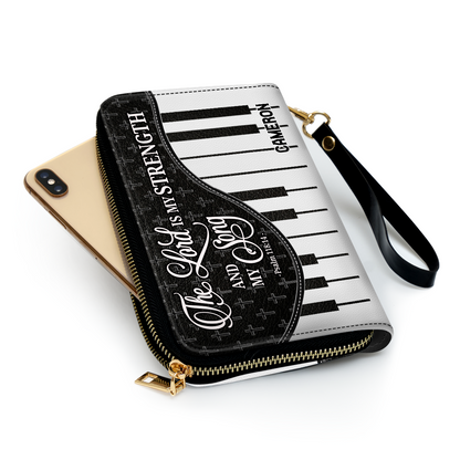 The Lord Is My Strength And My Song - Personalized Leather Clutch Purse