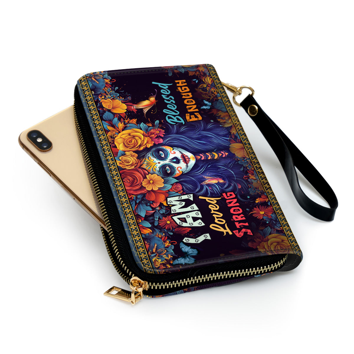 I Am Day Of The Dead Queen - Personalized Leather Clutch Purse SBCPLTU2627M