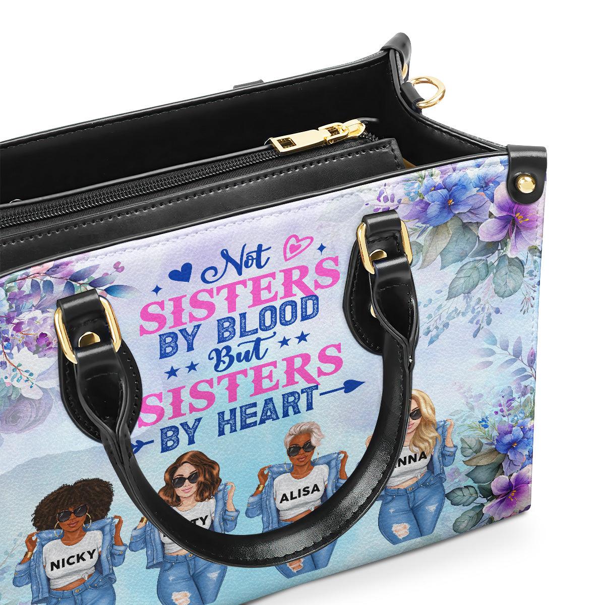 Not Sisters By Blood But Sisters By Heart - Personalized Leather Handbag SBLHBLTU2806D