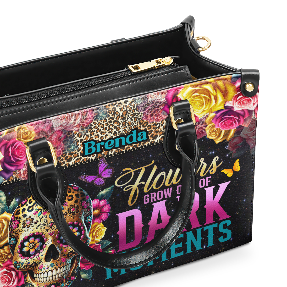 Flowers Grow Out Of Dark Moments - Personalized Leather Handbag SBLHBLM2710D