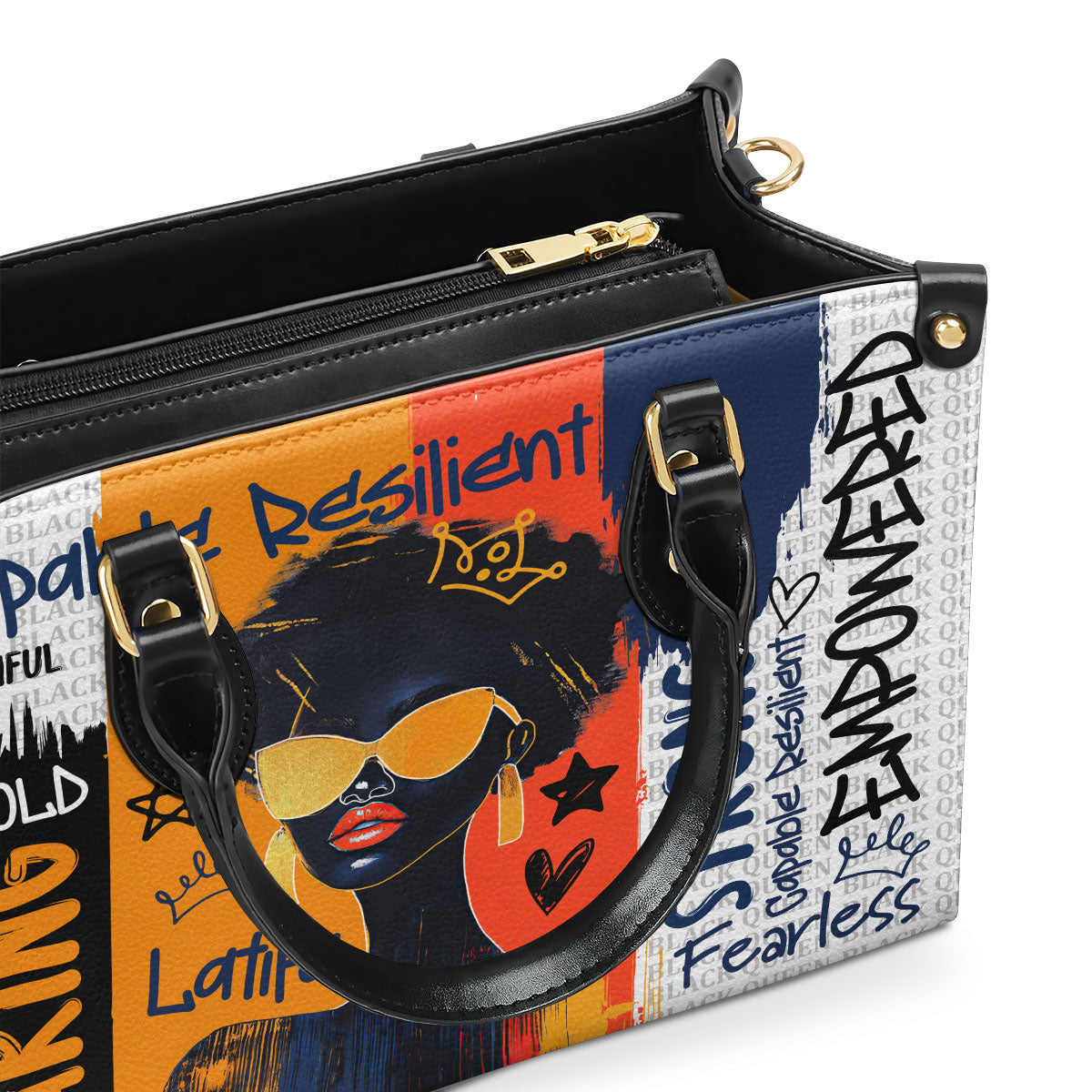 Black Queen Graffiti Style - Personalized Leather Handbag SBLHBLM1836TA