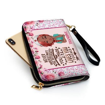 Never Underestimate The Difference You Made - Personalized Leather Clutch Purse SBCPLM2084M