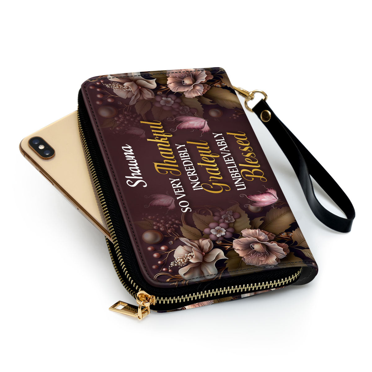 So Very Thankful - Personalized Leather Clutch Purse STB30