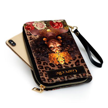 Black Queen is Powerful - Personalized Leather Clutch Purse MB24