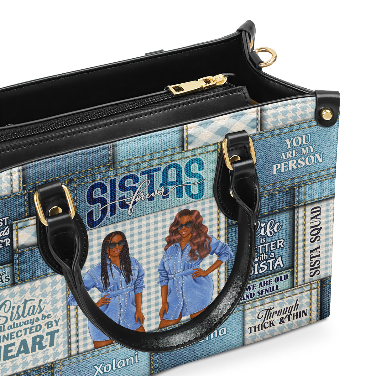 Sistas Forever - Personalized Leather Handbag SBLHBLM1354D