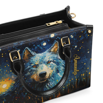 Wolf Under The Starry Night - Personalized Leather Handbag MSM26