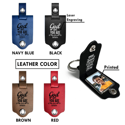 God Says You Are - Personalized Leather Photo Keychain SBLPKLM2370T