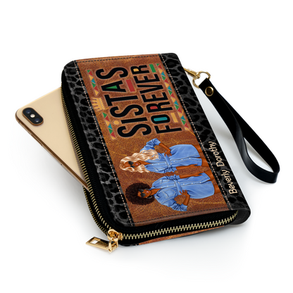 Sistas Forever - Personalized Leather Clutch Purse SBCPLM2485M