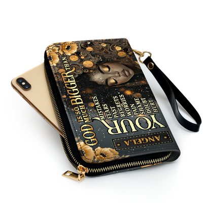 God Is So Much Bigger Than - Personalized Leather Clutch Purse