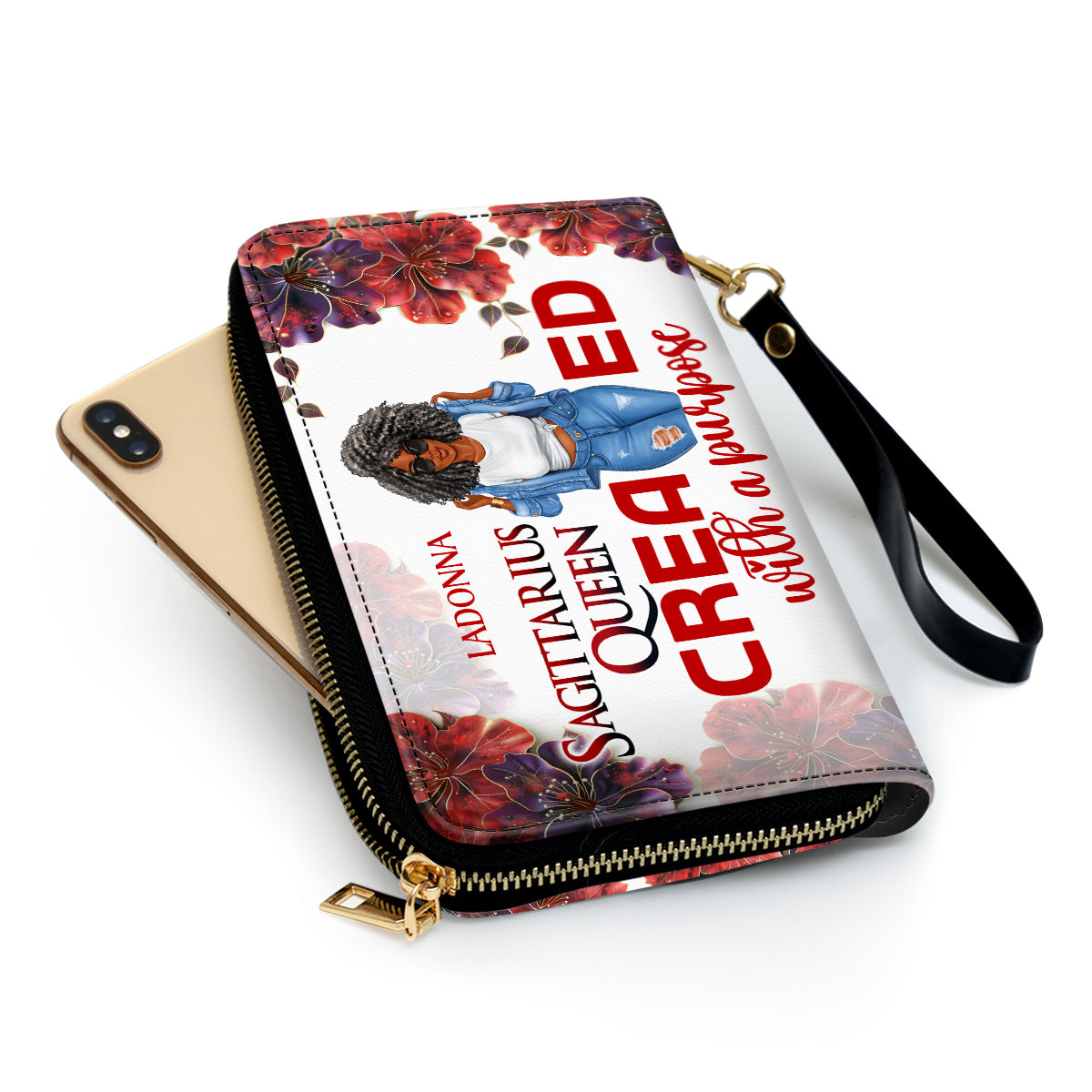 Horoscope Queen Created With A Purpose - Personalized Leather Clutch Purse