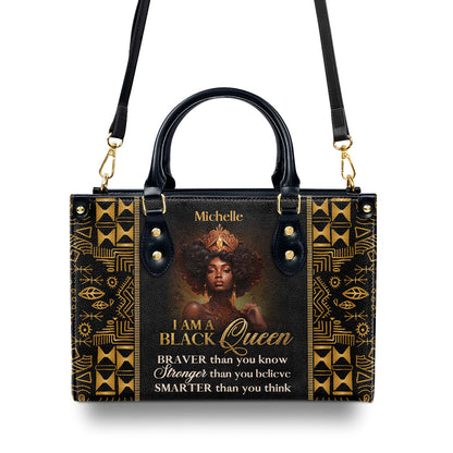 I Am A Black Queen - Personalized Leather Handbag MB30