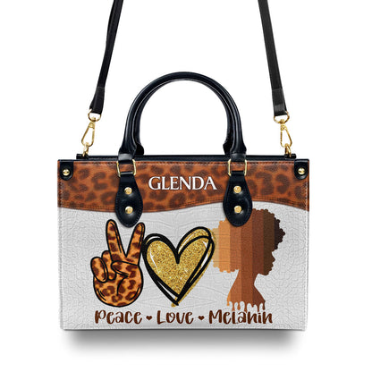 Peace, Love, Melanin - Personalized Leather Handbag STB06