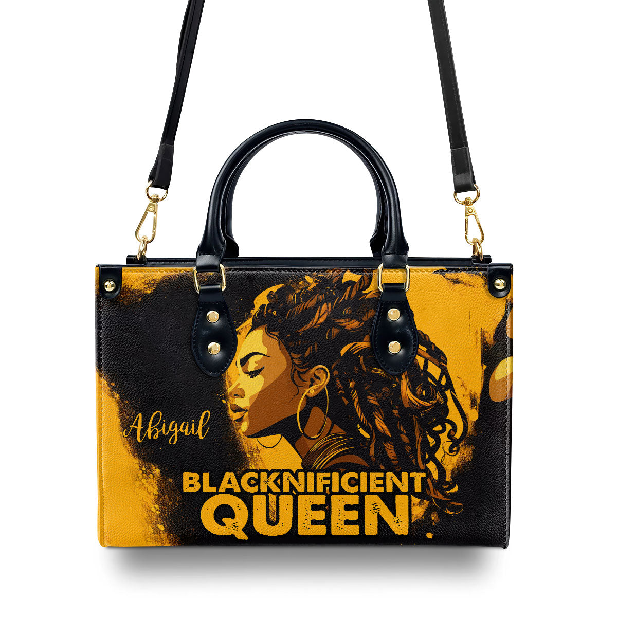 Blacknificient Queen - Personalized Leather Handbag STB11A