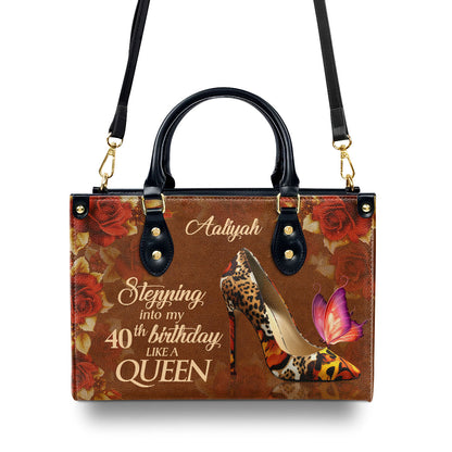 Birthday Queen - Personalized Purple Leather Handbag STB67