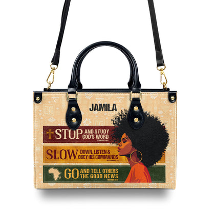 Stop And Study God's Word - Personalized Leather Handbag SBLHBLM1193L