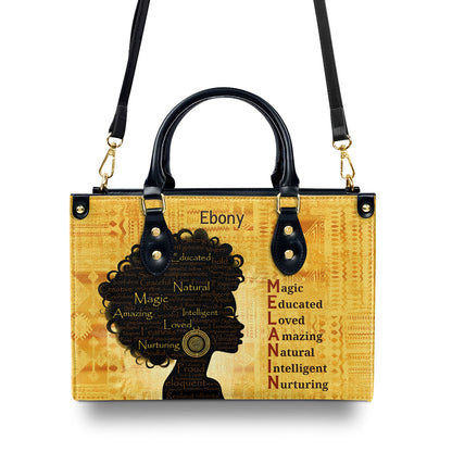 MELANIN Meaning - Personalized Leather Handbag - SB02A