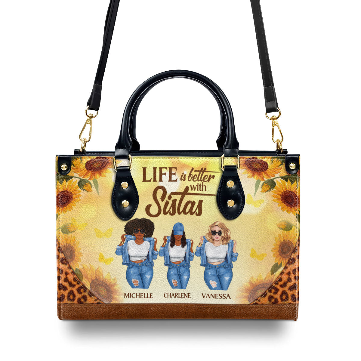 Life Is Better With Sistas - Personalized Leather Handbag STB01A